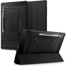 Spigen Galaxy Tab S10 Ultra / S9 Ultra / S8 Ultra ile Uyumlu Kılıf Rugged Armor Pro Stand özellikli Üst Düzey Koruma Siyah Karbon Kapak - ACS06538 (Spigen TR Garantili)