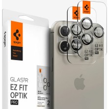 Spigen iPhone 16 Pro Max / 16 Pro / 15 Pro Max / 15 Pro / 14 Pro Max / 14 Pro Kamera Lens Camı Koruyucu Glas.tR EZ Fit Optik Pro (2 Adet) Natural Titanium - AGL07163