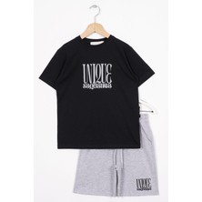 Zepkids Yazı Baskılı Siyah Renk Erkek Cocuk Sortlu Takım