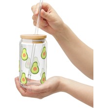 Lilya Sticker Desenli Pipetli Kavanoz Bardak