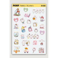 Ficksy Kawaii Stili Sevimli Tavşan Sticker Seti - 27 Adet Etiket Çıkartma