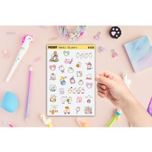 Ficksy Kawaii Stili Sevimli Tavşan Sticker Seti - 27 Adet Etiket Çıkartma