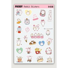 Ficksy Kawaii Stili Sevimli Tavşan Sticker Seti - 26 Adet Etiket Çıkartma