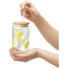 Lilya Sticker Desenli Pipetli Kavanoz Bardak