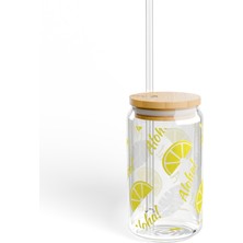 Lilya Sticker Desenli Pipetli Kavanoz Bardak