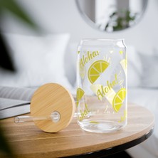 Lilya Sticker Desenli Pipetli Kavanoz Bardak