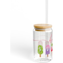 Lilya Sticker Desenli Pipetli Kavanoz Bardak