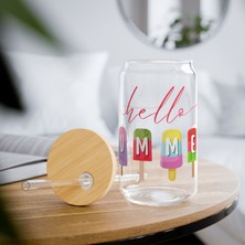 Lilya Sticker Desenli Pipetli Kavanoz Bardak