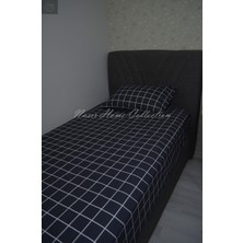 Nasır Home Antrasit ve Beyaz Kareli Tek Kişilik Lastikli Çarşaf (100X200)+1 Adet Yastık Kılıfı( Gizlifermuar)