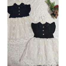 Diji Baby 2-3-4 Yaş Astarlı Brode Etekli Kot Kumaş Düğmeli Kız Çocuk Elbisesi