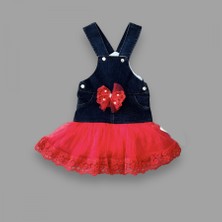 Diji Baby 2-3-4 Yaş Fiyonklu Düğme Detaylı Tül Etek Kot Kumaş Salopet Kız Çocuk Elbisesi