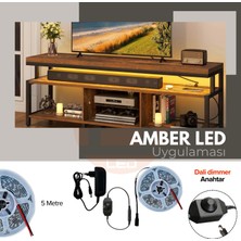 Amber LED 12V Yüksek Parlaklık 4040 Şerit LED Tak Çalıştır Hazır Set, 5 Metre Amber, Dali Dimmer Aç-Kapa Anahtar ve Adaptör Dahil, Gizli Aydınlatma, Mutfak, Tezgah, Dolap İçi ve Ayna İçin