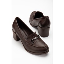 Analin Shoes Kadın Deri Tokalı Klasik Topuklu Ayakkabı 7082 Klasik Ayakkabı Kahve 40