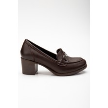 Analin Shoes Kadın Deri Tokalı Klasik Topuklu Ayakkabı 7082 Klasik Ayakkabı Kahve 40