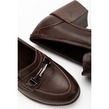 Analin Shoes Kadın Deri Tokalı Klasik Topuklu Ayakkabı 7082 Klasik Ayakkabı Kahve 40