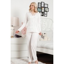 Farya Home Dreamy Premium Kutulu Dantel Işlemeli Düğmeli Uzun Kollu Pijama Takımı