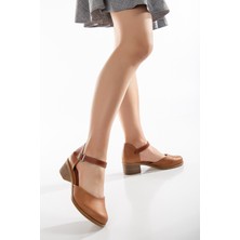 Analin Shoes Kadın  Deri Bilekten Bağlı Sandalet Kadın Deri Sandalet  Taba 41