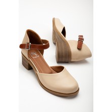 Analin Shoes Kadın  Deri Bilekten Bağlı Sandalet Kadın Deri Sandalet  Bej 40