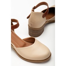 Analin Shoes Kadın  Deri Bilekten Bağlı Sandalet Kadın Deri Sandalet  Bej 40