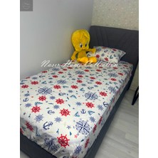 Nasır Home Tek Kişilik Çocuk Desenli (Gemici) Lastikli Çarşaf (100X200X25CM) ve Yastık Kılıfı Seti (1 Adet 50X70 Gizli Fermuar)