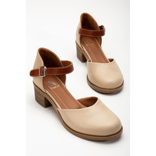 Analin Shoes Kadın  Deri Bilekten Bağlı Sandalet Kadın Deri Sandalet  Bej 38
