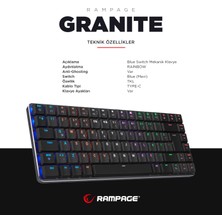 Rampage Granıte Siyah/gri Low Profile Blue Swıtch Q Rainbow Mekanik Gaming Oyuncu Klavye