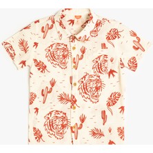 Koton Gömlek Kısa Kollu Kaplan Baskılı Cep Detaylı Pamuklu