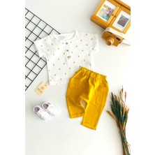 Derin Bebe Neşeli Bebekler Müslin Kumaş Kısa Kollu Tişört Pantolon Takım Sarı