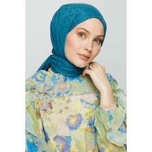 Valor Scarf Petrol Mavi Bloom Desen Şal