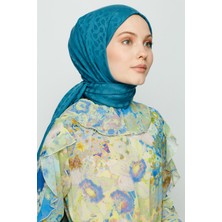 Valor Scarf Petrol Mavi Bloom Desen Şal