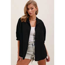 Bigdart 20213 Oversize Kısa Kol Basic Gömlek - Siyah