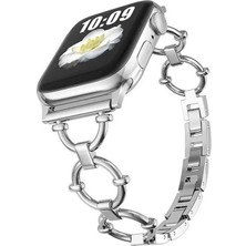 Megafox Teknoloji Apple Watch 2/3/4/5/6/7/8 Se 38-40-Uyumlu Kordon Paslanmaz Metal Halka Tasarım Kayış, Gümüş