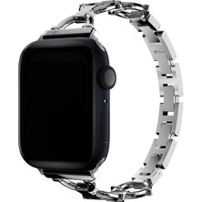 Megafox Teknoloji Apple Watch 2/3/4/5/6/7/8 Se 38-40-Uyumlu Kordon Paslanmaz Metal Halka Tasarım Kayış, Gümüş