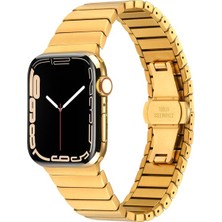 Megafox Teknoloji Apple Watch 2/3/4/5/6/7/8 Se 38-40-Uyumlu Kordon Paslanmaz Metal Klipsli Luxury Kayış, Gold