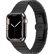 Megafox Teknoloji Apple Watch 2/3/4/5/6/7/8 Se 38-40-Uyumlu Kordon Paslanmaz Metal Klipsli Luxury Kayış, Siyah
