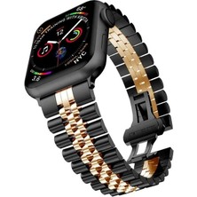 Megafox Teknoloji Apple Watch 2/3/4/5/6/7/8/se 38-40-Uyumlu Kordon Paslanmaz Metal Klipsli Rolex Kayış, Siyah-Rose