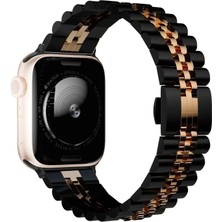 Megafox Teknoloji Apple Watch 2/3/4/5/6/7/8/se 38-40-Uyumlu Kordon Paslanmaz Metal Klipsli Rolex Kayış, Siyah-Rose