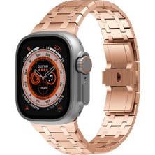 Megafox Teknoloji Apple Watch 3/Ultra Uyumlu Kordon Paslanmaz Metal Şeritli Kayış, Rose Gol