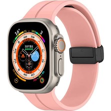 Megafox Teknoloji Apple Watch 8 Ultra Uyumlu Kordon Silikon Mıknatıslı Magnetik Tokalı Spor Kordon , Rose Gold