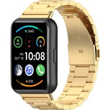 Megafox Teknoloji Huawei Watch Fit 2 Uyumlu Kordon Paslanmaz Metal Baklalı Çelik Luxury Kayış, Mor - Turuncu