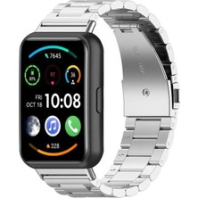 Megafox Teknoloji Huawei Watch Fit 2 Uyumlu Kordon Paslanmaz Metal Baklalı Çelik Luxury Kayış, Siyah - Gri