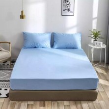 Lila Moon  Mavi Renkli Pamuklu Ranforce Kumaştan Tek / Çift Kişilik Fitted Lastikli Çarşaf Takımı