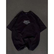 Tarz Yeri Unisex Bisiklet Yaka Baskılı Oversize T-Shirt - Siyah