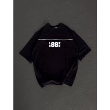 Tarz Yeri Unisex Bisiklet Yaka Baskılı Oversize T-Shirt - Siyah