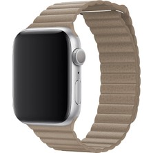 Megafox Teknoloji Apple Watch 2/3/4/5/6/7/8/9/se Ultra Uyumlu Kordon Suni Deri Mıknatıslı Kayış, Gold