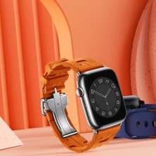 Megafox Teknoloji Apple Watch Seri 3/42-44- Uyumlu Kordon Silikon Metal Pimli Tokalı Kayış, Koyu Kır