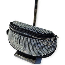 Oueen Elizabeth Siyah-Silver Abiye Taşlı Çapraz (Crossbody) Kadın Çantası