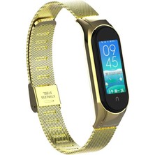 Megafox Teknoloji Xiaomi Mi Band 5 / Mi Band 6 Uyumlu Kordon Paslanmaz Hasır Metal Örgü Klipsli Kayış, Gold