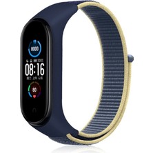 Megafox Teknoloji Xiaomi Mi Band 5 / Mi Band 6 Uyumlu Kordon Hasır Örgü Işlemeli Spor Yumuşak Kayış, Lacivert - Sarı
