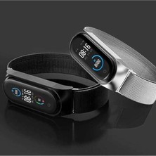 Megafox Teknoloji Xiaomi Mi Band 5 / Mi Band 6 Uyumlu Kordon Hasır Metal Örgü Işlemeli Mıknatıslı Bileklik, Siyah